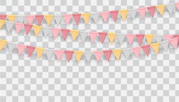 banner con guirnalda de banderas y cintas. Fondo de fiesta navideña para fiesta de cumpleaños, carnaval aislado sobre fondo transparente. ilustración vectorial vector