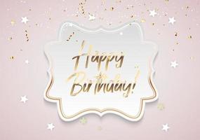 Golden Glossy Happy Birthday Background Template with Confetti and Frame.Template for design invitation,flyer, poste, banners. Vector Illustration EPS10