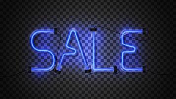 Sale Glowing Neon Blue Tubes on Dark Transparent Background. Vector Illustration