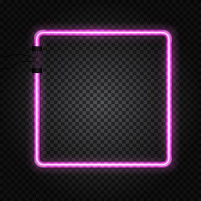 Glowing Neon Tubes Frame on Dark Transparent Background. Vector Illustration