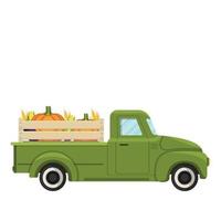 green farm truck with harvest