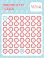 Math number maze puzzle. Prinatble math worksheet page. vector