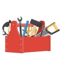 kit de caja de herramientas de madera roja vector