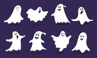 Conjunto de ilustración de vector de diseño de estilo plano de 8 personajes fantasmas lindos