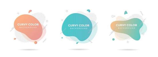 3 Modern liquid abstract element graphic gradient flat style design fluid pastel colors vector