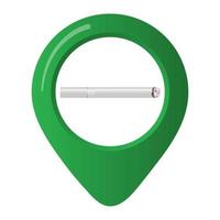 Smoking area marker map pin icon sign with flat design gradient styled cigarette in the green circle. Symbol of the smoking area in the map apps isolated on white background vector