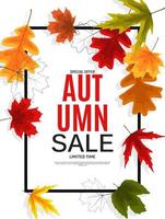 Shiny Autumn Leaves Sale Banner. Business Discount Card. Vector Illustration