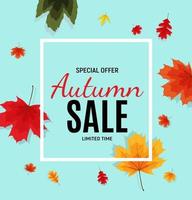 Shiny Autumn Leaves Sale Banner. Business Discount Card. Vector Illustration