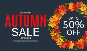 Shiny Autumn Leaves Sale Banner. Business Discount Card. Vector Illustration