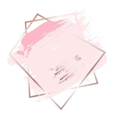 Brush strokes in rose gold pink tones and golden frame background. Vector Illustration