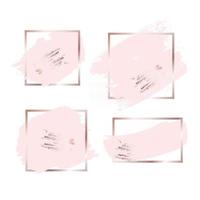 Brush strokes in rose gold pink tones and golden frame background. Vector Illustration