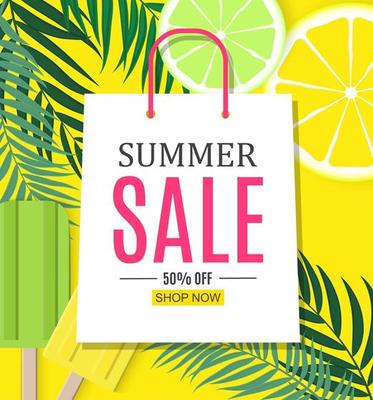 Abstract Summer Sale Background with Shopping Bag. Vector Illustration