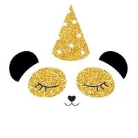 Little cute panda with party festive cap for card and shirt design. Vector Illustration