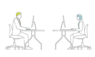 Set Of Vector Business People Working At The Desks Isolated On A White Background