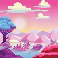 fondo de paisaje de dibujos animados rosa vector