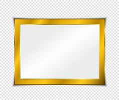 Gold shiny glowing frame with shadows isolated on transparent background. Gold luxury vintage style realistic border, photo, banner. illustration - Vector