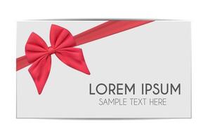 Blank Gift Card Template with Pink Bow and Ribbon. Vector Illustration for Your Business