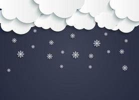 Abstract Paper Clouds with Snowflakes Vector Illustration