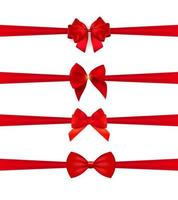 Collection Set of red bows with horizontal  ribbon isolated on white background. Vector illustration