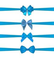 Collection Set of blue bows with horizontal  ribbon isolated on white background. Vector illustration