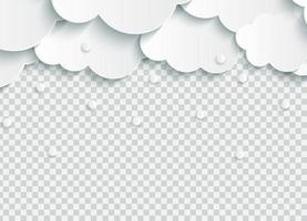Nubes de papel abstractas con copos de nieve en la ilustración de vector transparente