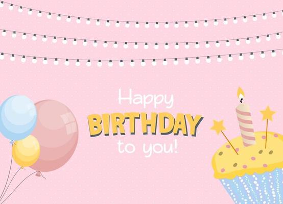 Happy Birthday Card Baner Background with Cake. Vector Illustration