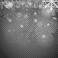 Falling Shining Snowflakes and Snow on Transparent Background. Christmas, Winter and New Year Background. Realistic Vector illustration for Your Design