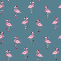 Cute Pink Flamingo New Year and Christmas Seamless Pattern Background Vector Illustration