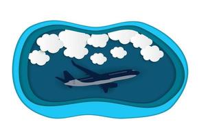 Abstract Clouds with flying realistic 3D airplane Vector Illustration