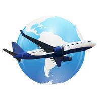 Airplane flight background above world map. Vector Illustration