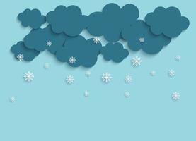Nubes de papel abstracto con ilustración de vector de copos de nieve