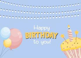 Happy Birthday Card Baner Background with Cake. Vector Illustration