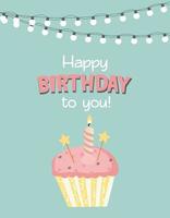 Happy Birthday Card Baner Background with Cake. Vector Illustration