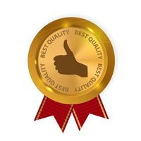Best Quality Guaranteed Gold Label with Red Ribbon Vector Illustration