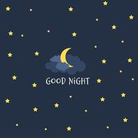 Cute little Moon on the night sky. Good night. vector illustration