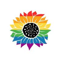 coloridos símbolos de orgullo lgbtq con bandera, arco iris, corazones, labios, ojos, girasol, citas, mujer aislada sobre fondo blanco. vector ilustración plana. diseño de pancarta, póster, tarjeta de felicitación