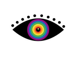 Colorful eye in the colors of pride rainbow  flag isolated on white background. Vector flat illustration. Design for banner, poster, greeting card, flyer