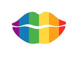 Orgulloso labios de colores del arco iris de la comunidad gay, lesbiana, bisexual y transgénero aislada sobre fondo blanco. vector ilustración plana. diseño de pancarta, póster, tarjeta de felicitación, folleto