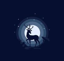 illustration of silhouette deer with night landscape