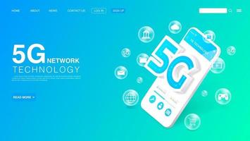 5G Network Wireless Technology Concept. High-Speed Internet. Landing Page Template. Vector EPS 10