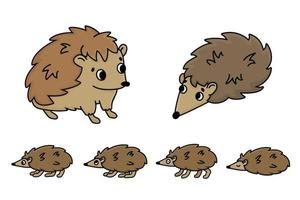 Brown doodle cartoon outline isolated hand drawn hedgehog family