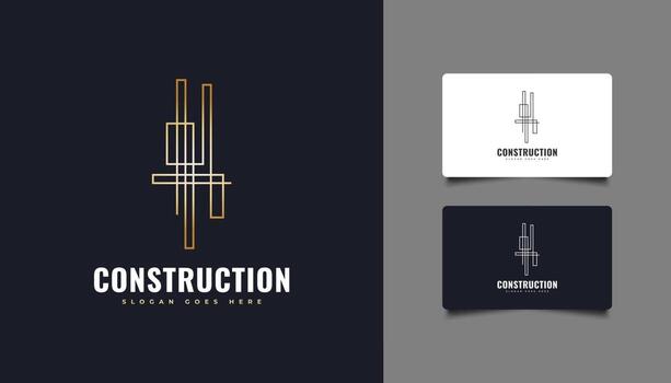 Logotipo de construcción abstracta en degradado de oro con concepto lineal. plantilla de diseño de logotipo de construcción, arquitectura o edificio vector