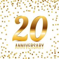 Celebrating 20 Anniversary emblem template design with gold numbers poster background. Vector Illustration