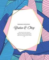 Invitación de boda hermosa con ilustración de vector de silueta de hoja de palmera