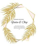 Beautifil Wedding Invitation with Palm Tree Leaf  Silhouette Vector Illustration