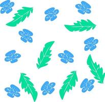 Vector pattern of blue forget-me-not flowers and green leaves