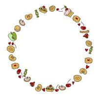 Round frame made of cookies cakes candy and berries vector