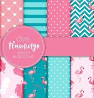 Cute Retro Seamless Flamingo Pattern Collection Set  Background Vector Illustration