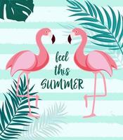 Cute Summer Abstract  Background with Pink Flamingo. Feel this Summer. Vector Illustration