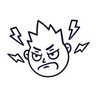 Round abstract face with angry emotion. Mad emoji avatar. Portrait of a grumpy man. Cartoon style. Flat design vector illustration.